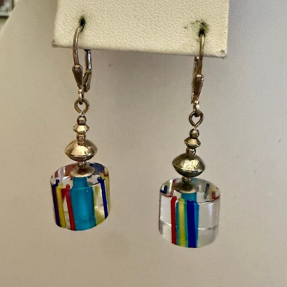 Artisan Jewelry - Artisan Colorful Cubed Glass Beaded Drop Earrings